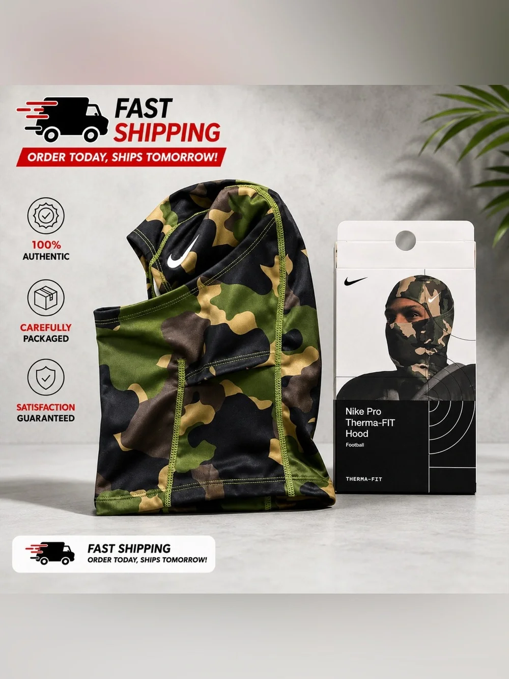 Nike Camo Hooded Balaclava in Green, Black & Brown